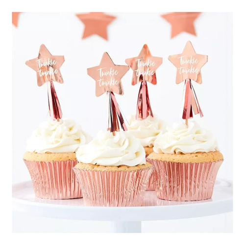 Twinkle Twinkle  Cupcake Toppers Rose Gold 8 Pack