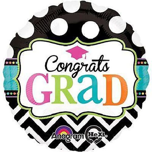 45cm Congrats Grad Chevron & Dots Foil Balloon