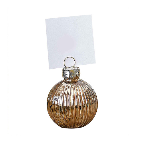 Velvet Luxe Gold Ribbed Glass Bauble Table Place Card Holder 4 Pack