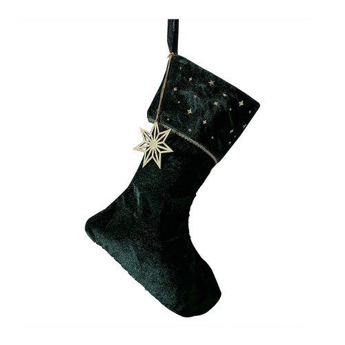 Velvet Luxe Green Velvet Embroidered Stocking with Charm