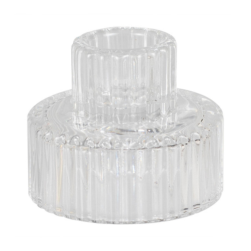 White Christmas Clear Glass Candle Holders 2 Pack