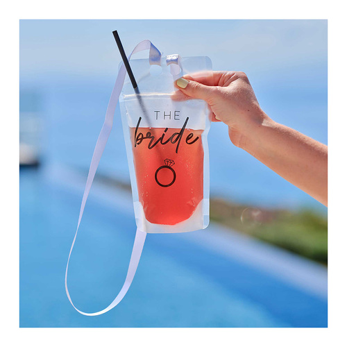 Hen Weekend The Bride Hen Party Drink Pouch with Straw & Lanyard