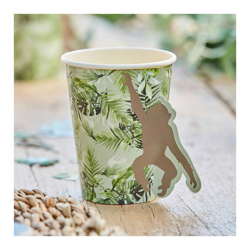 Wild Jungle Paper Cups Pop Out Monkey 266ml 8 Pack