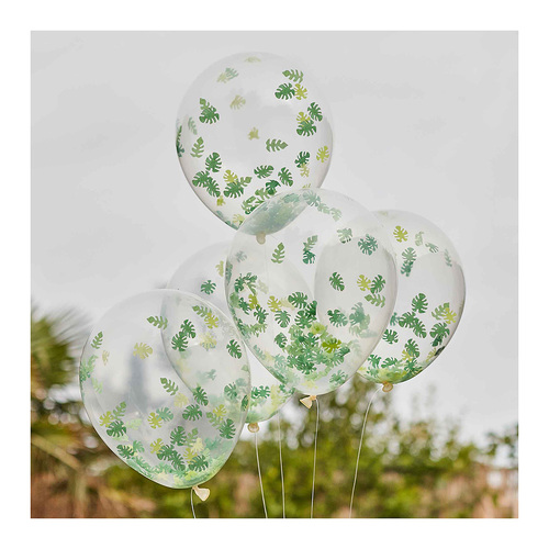30cm Wild Jungle Balloon Bundle Jungle Leaf Confetti Filled Latex Balloons 5 Pack
