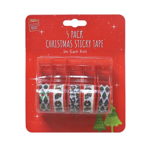 Christmas Sticky Tape with Dispenser 2m 5 Pack