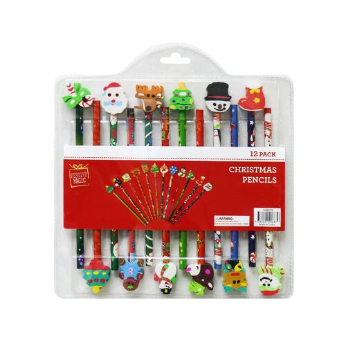 Christmas Pencils & Erasers Set 12pc