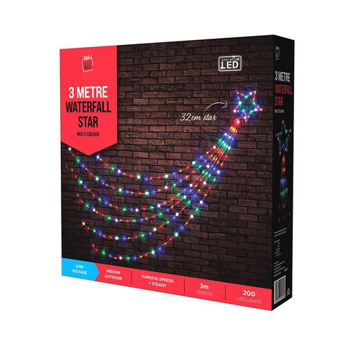LED Waterfall Star 3m 200pc Multi Colour