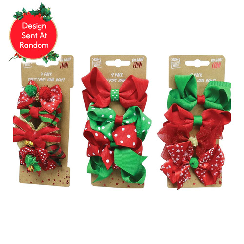 Christmas Hair Clip with Ribbon Bows 4pc