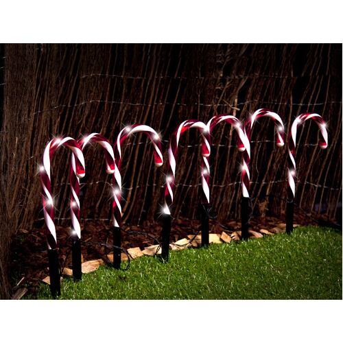 Solar Mini Candy Cane Path Lghts Warm White 8 Pack