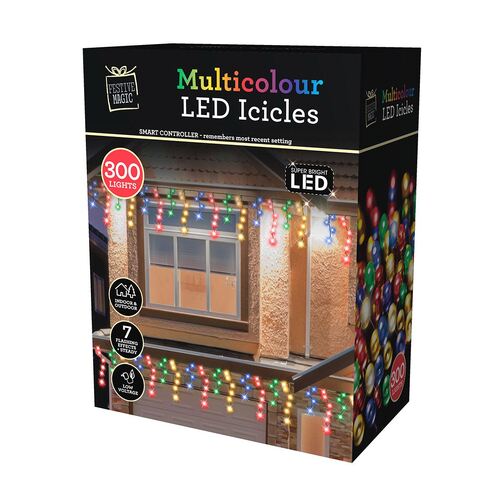 300 LED Multi-Colour Icicle Lights - 5.9m