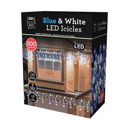 LED Icicles Flashing White/Blue 300pc