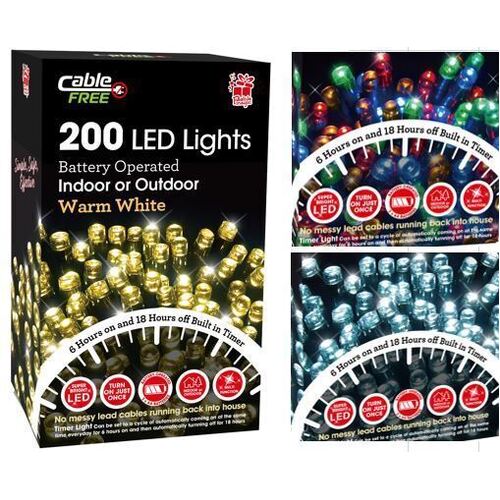 Timer Lights LED 200pc Battery Operated