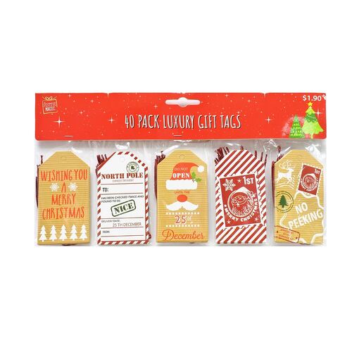 Retro Christmas Gift Tags with Twine 40pc