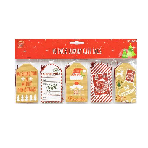 Retro Christmas Gift Tags with Twine 40pc