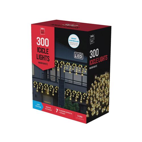 LED Icicles Flashing Warm 300pc