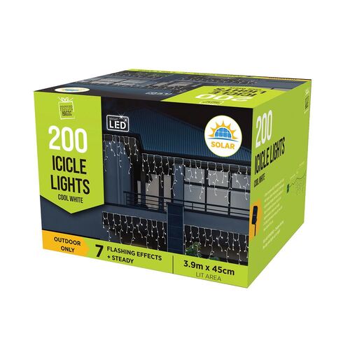 Solar LED Icicles Lights 200pc Cool