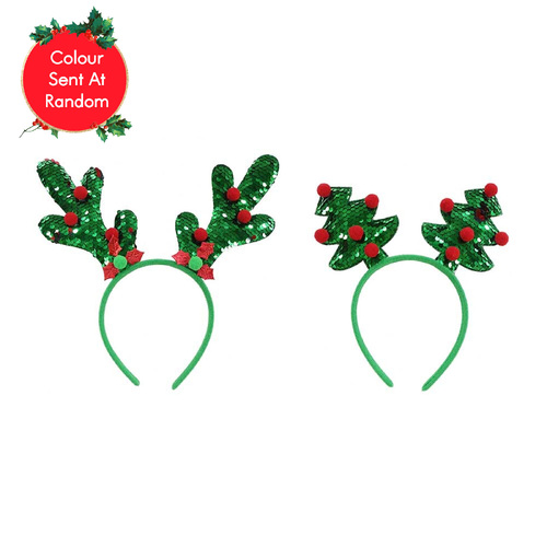 Headband Christmas Green Holly Sequins