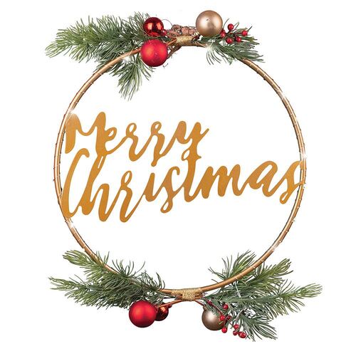 Light Up Wreath Metal Merry Christmas 36cm