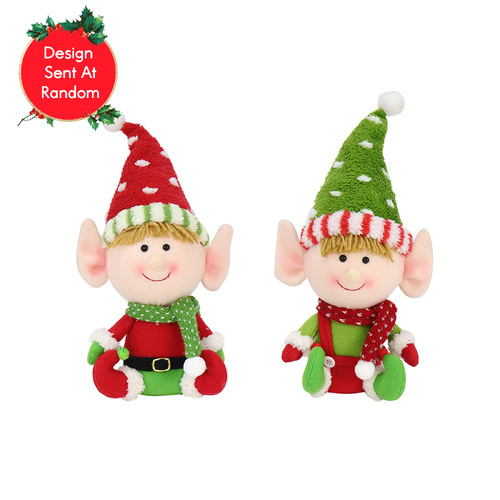 Sitting Elf Big Head Fleecy Assorted 38cm