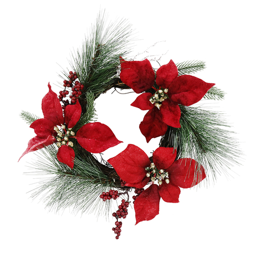 Poinsettia Wreath W/berries 35cm
