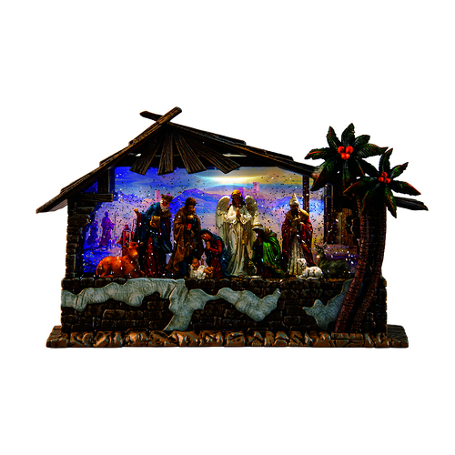 Deluxe Glitt Swirl Music Nativity Scene Led Usb