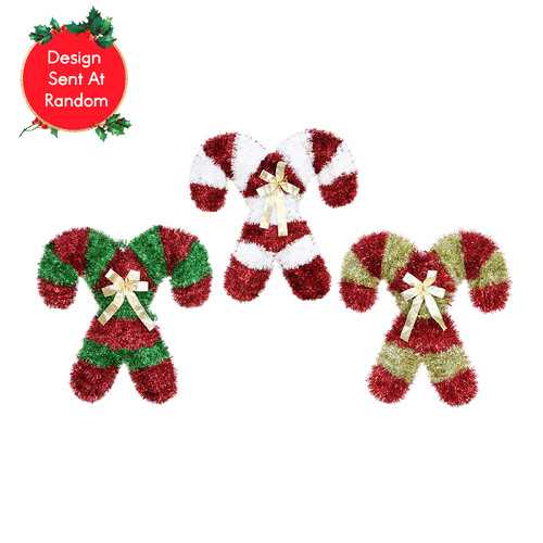 Tinsel Cross Candy Cane Plaque Assorted
