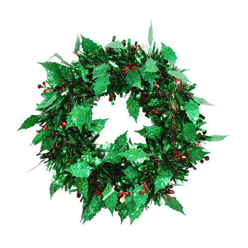 Tinsel Holly Berry Wreath 28cm
