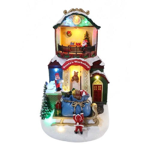 Led Musical Santa's Workshop With Toy Conveyor Decorative Ornament