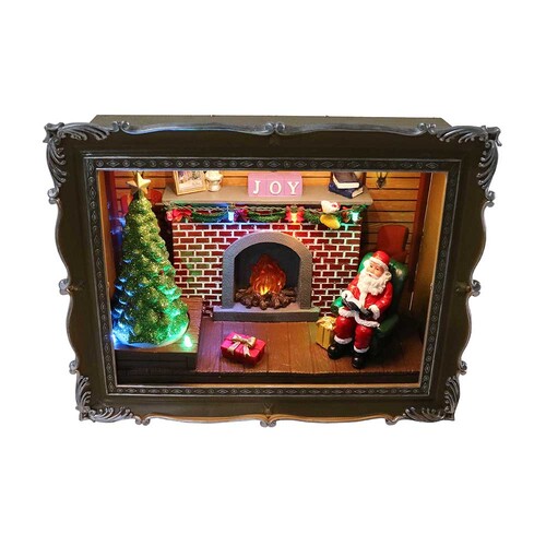 Led Musical Santa Fireplace Picture Frame Decorative Ornament