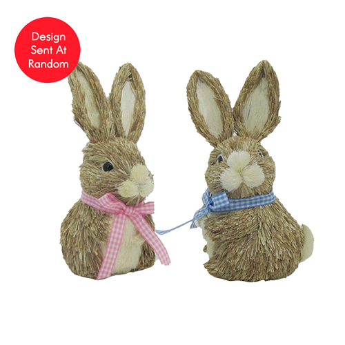 Sisal Sitting Bunny W Bow 17.5cm Assorted