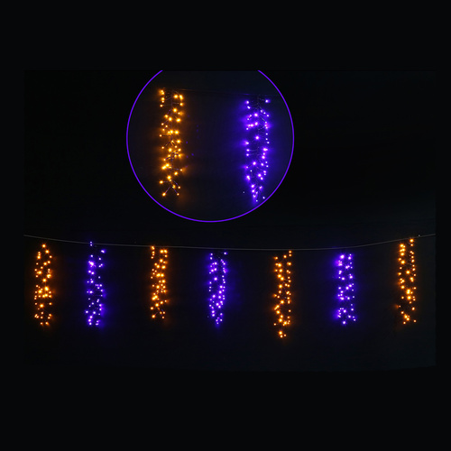 336 LED Halloween Cluster Drop Lights  Purple & Orange | 2.4m Light Length