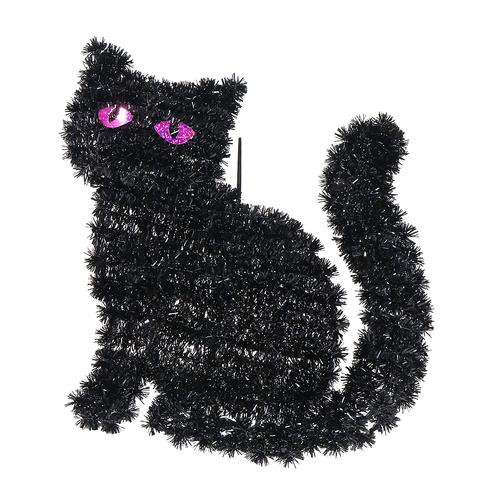 Hanging Tinsel Black Cat Decoration 33cm
