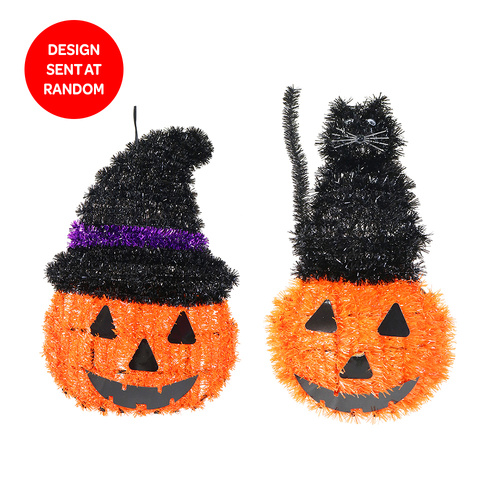 Hanging Tinsel Pumpkin Faces - 36cm Assorted Halloween Decorations
