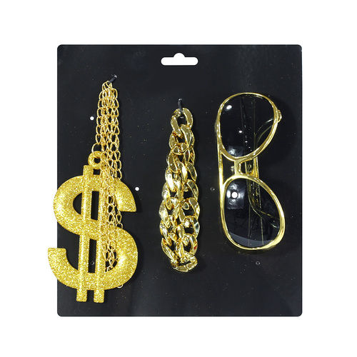 Disco Accessories Set - Gold Dollar Gangsta Bling Kit