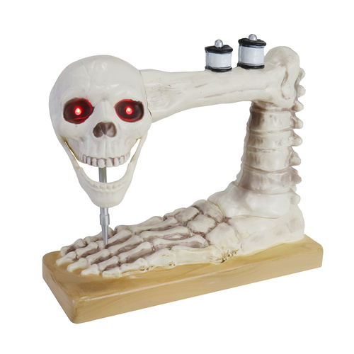 Skeleton Sewing Machine  Animated Halloween Decoration with Light-Up Eyes
