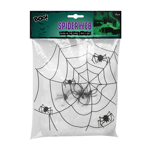 Glow In Dark Spiderweb With 3 Spiders 28g