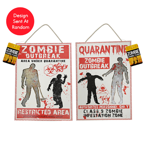 Zombie Zone Hanging Plaque 40cm Assorted