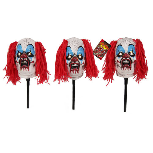 Clown Head Light Up Stake 3 Pack