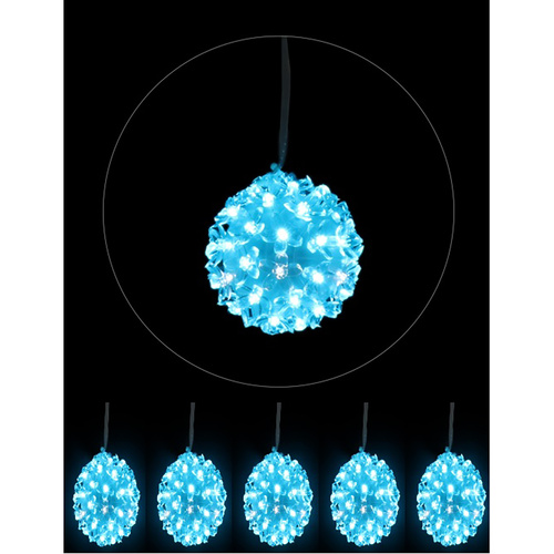 LED Icy Blue Petal Ball Lights 5 Pack - 10cm Turquoise Twinkling Ornaments for Indoor & Outdoor Use