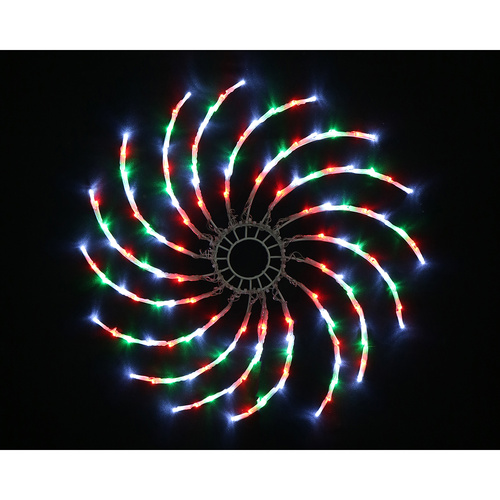 LED Christmas Spinner Light 50cm - Red Green White Rotating Wheel with Flashing Effects