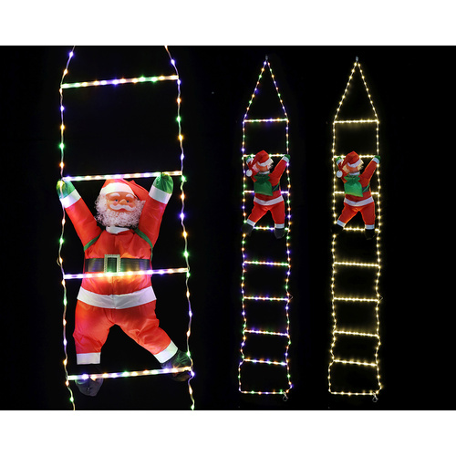 240cm LED Santa on Ladder - Dual Colour Christmas Decoration with Warm White & Multicolour Lights