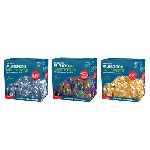 Led Christmas Ropelight Timer 7m 2 Assorted