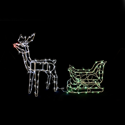 Solar Sleigh With Reindeer 160 Lights White-Red-Green
