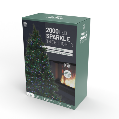 2000 LED Multi Colour Sparkle Lights - Compact Tree Fairy Lights for Indoor & Outdoor Use
