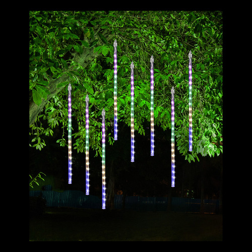 Christmas Solar Rainfall Tube Lights 8pc Multicolour