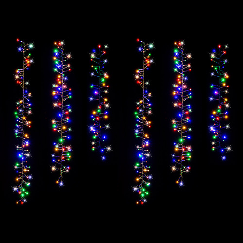 Christmas 6pc 480 Led Timer Tree Clusters Drop Multicolour Solar