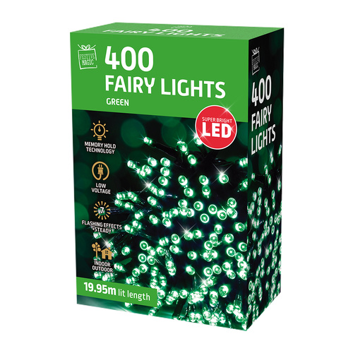 400 LED Green Fairy Lights - 20m Flashing String Lights for Christmas & Party Decorations