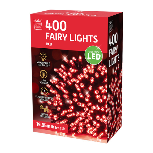 400 LED Red Fairy Lights - 20m Flashing String Lights for Christmas & Party Decorations