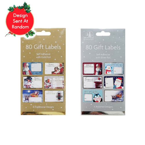 Christmas Foil Gift Tags Self Adhesive 80pc 