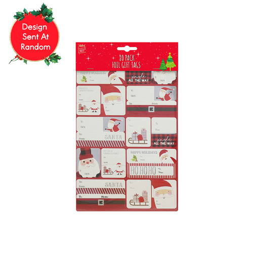 Santa Gift Tag Stickers 80pc 4 Sheets Foil